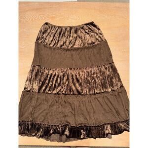 Y2K Avenue Of The Stars Crushed Velvet Peasant Skirt Brown w/ Sequins Size Small